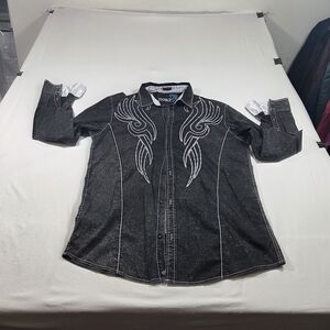Roar Signature Shirt Embroidered Wings Men X L Western Black White Stitching
